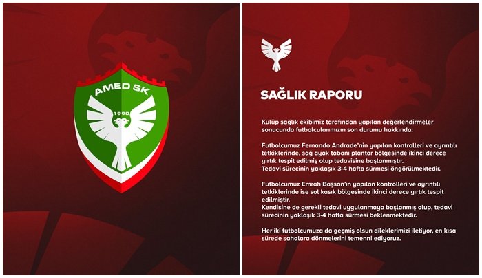 Amedspor’da 2 futbolcu sakatlandı