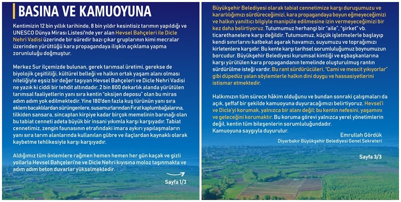 Diyarbakır Büyükşehir Hevsel Bahçeleri ile Dicle Nehri Vadisi’ndeki işgale karşı mücadeleyi büyütecek